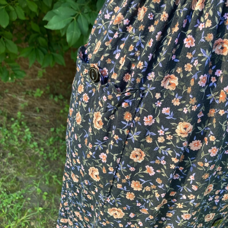 Vintage cottage core dress S-M 1990s navy blue floral print western farmcore Erika image 4