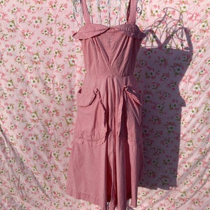 vintage 50s dress red white checkered gingham 1950s