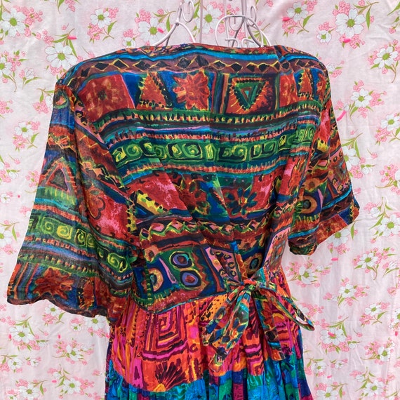 vintage 80s dress floral abstract colorful 1980s … - image 10