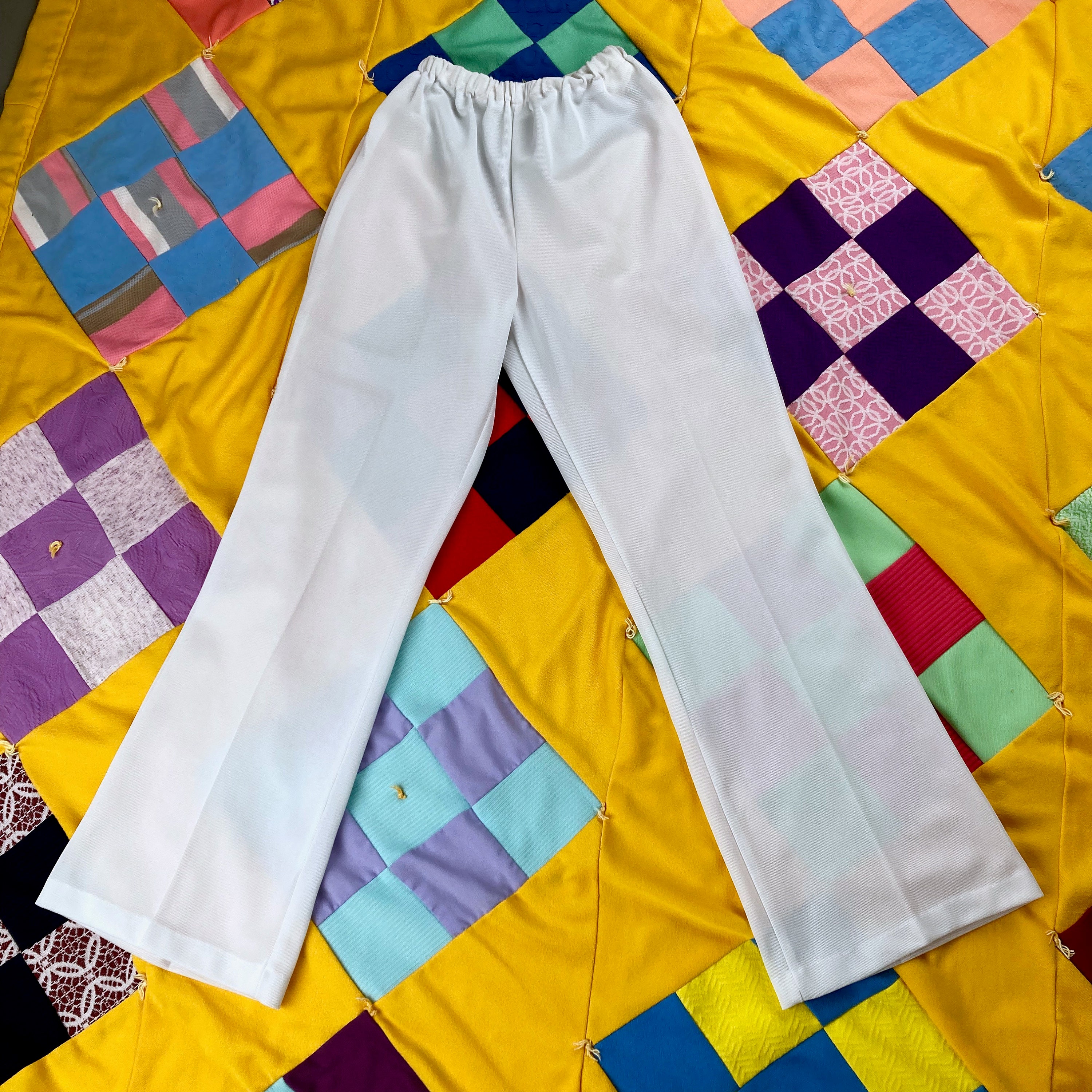 Vintage 60s 70s Polyester Pants White 1960s 1970s Boot Cut