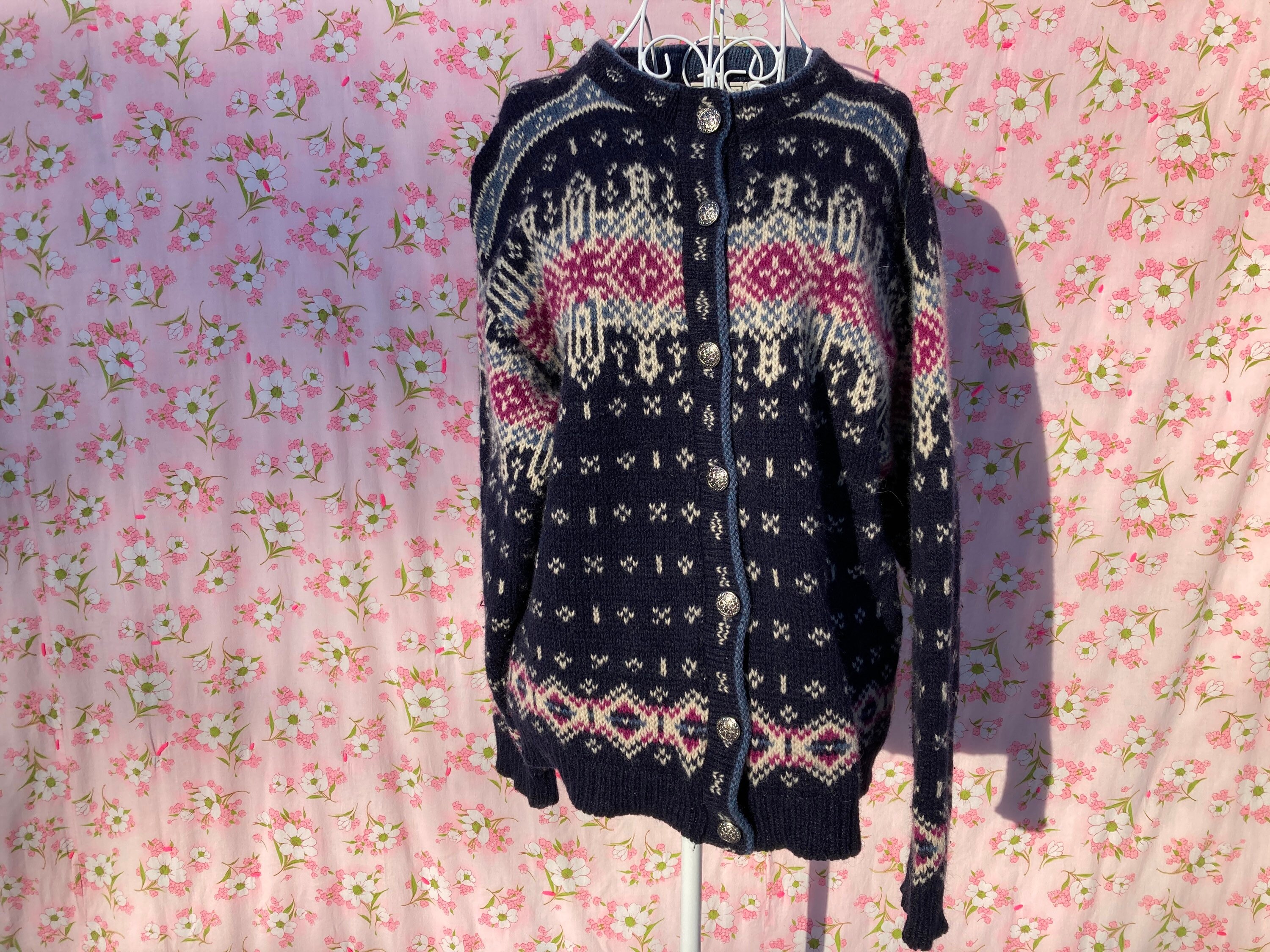 Vintage Ll Bean Wool Blend Sweater Fair Isle Cardigan M L Chunky