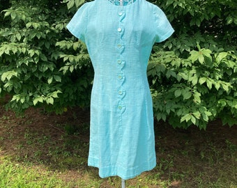 Vintage 60s 70s shift dress |S -M| powder blue 1960s 1970s buttons