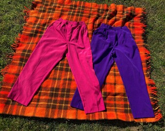 lot of 2 prive 80s capri pants pink puplre ilgwu union made pleated high waisted hi rise bright magenta electric bundle 24 S XS