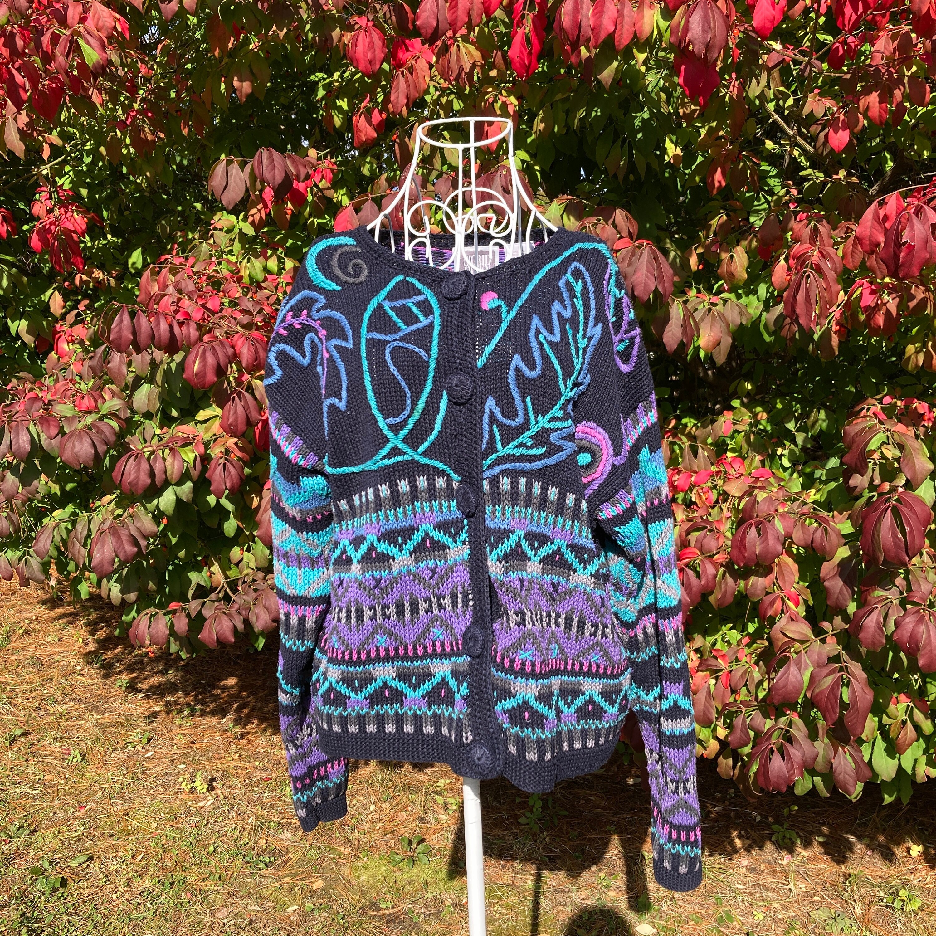 Vintage 90s Cardigan Grandma Sweater | S-M | Garden Floral