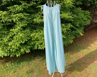 Pastel blue 70s M vintage night gown 1970s slip dress lingerie retro gold