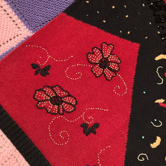 Vintage vtg floral grandma sweater novelty beaded… - image 7
