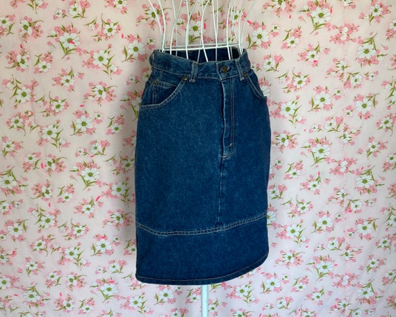 S/S 1994 Denim Skirt Set with Cream Bleached Floral Pattern