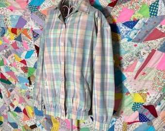 vintage 90s plaid jacket  | M-L | grandma jacket rainbow plaid pastel  Alfred Dunner