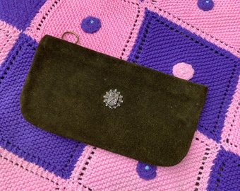 Antique 30s 40s wallet pouch clutch 1930s 1940s zippered hunter green