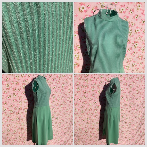 70s vintage dress mint pastel green silver S - M … - image 4