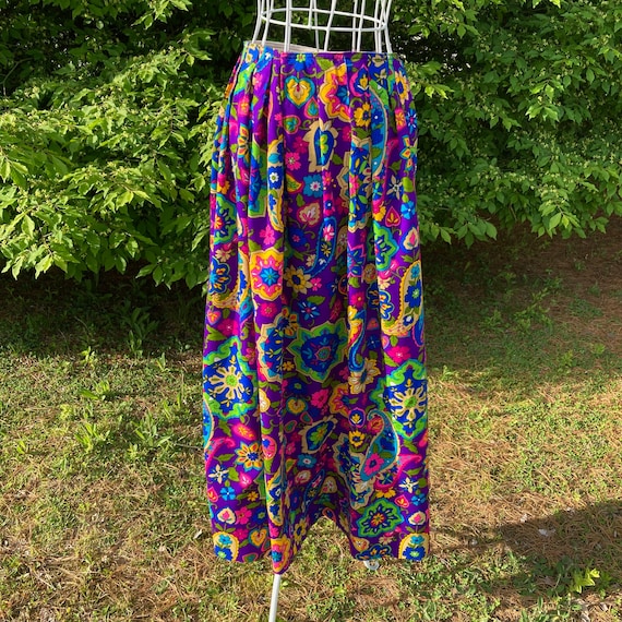 Vintage 70s psychedelic skirt colorful bright XS-… - image 2