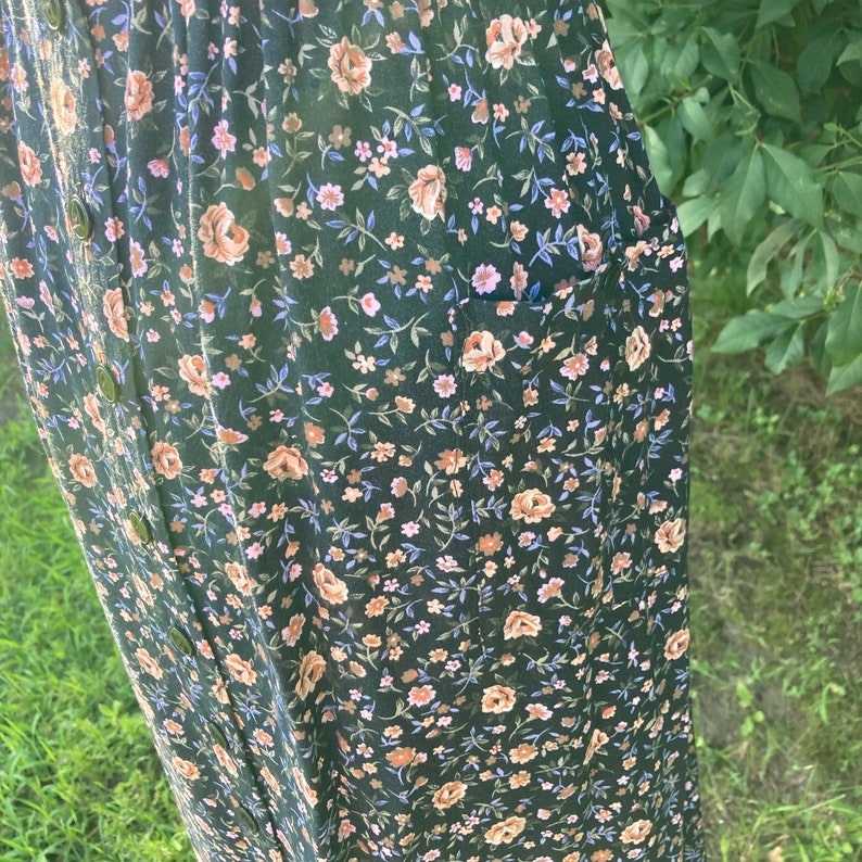 Vintage cottage core dress S-M 1990s navy blue floral print western farmcore Erika image 5