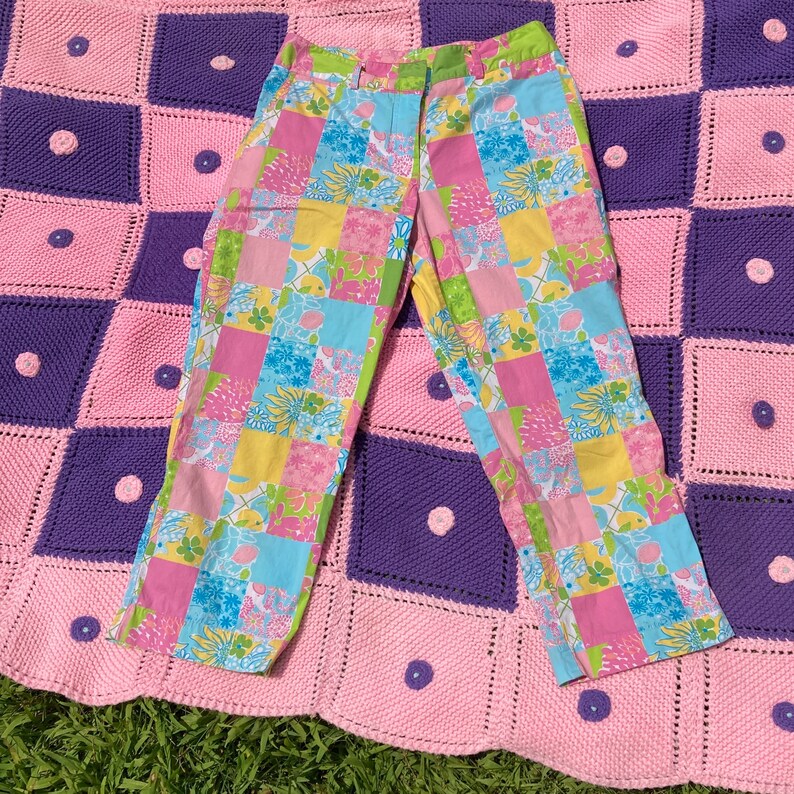 Vintage 90s Y2K Lilly Pulitzer capri pants pink patchwork print 30 30.5 M-L image 2