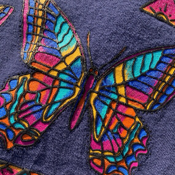 Vintage 90s butterfly t shirt navy blue colorful … - image 6