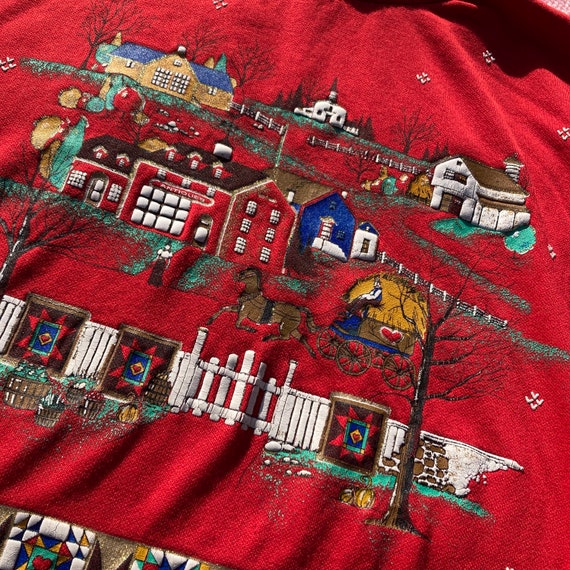 Vintage 90s grandma red collared sweatshirt count… - image 2