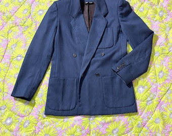 Vintage 80s Harvé Benard blazer navy blue black  |S-M|   long wool twill