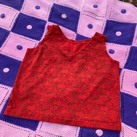 Vintage 90s tank red floral 1990s - image 4