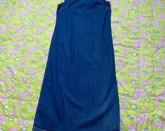 vintage cottage core denim dress 1990s cotton western farmcore jean maxi jumper |M|  dark wash Studio Ease
