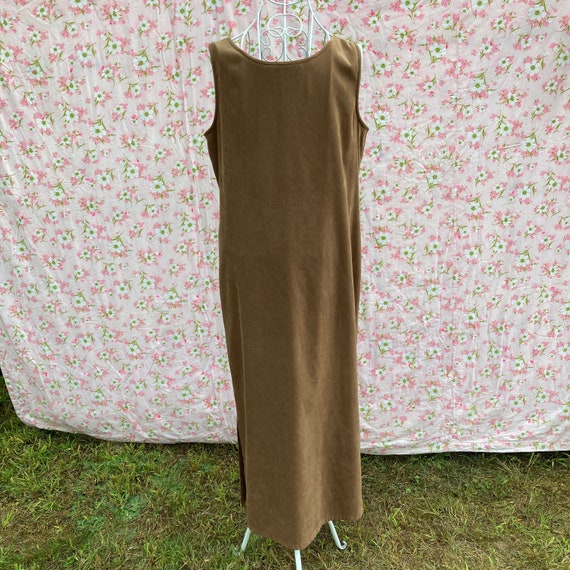 vintage faux suede jumper dress 90s | S-M |tan br… - image 5