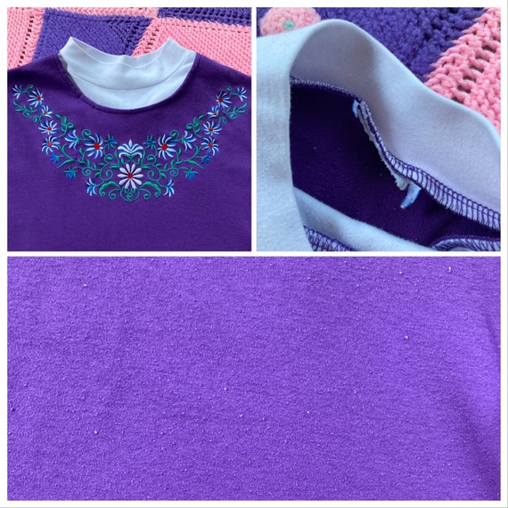 Vintage vtg grandma purple collared top floral gr… - image 2