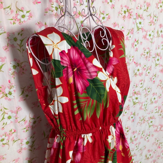 70s 80s vintage dress | S-M | Hawaiian floral red… - image 2