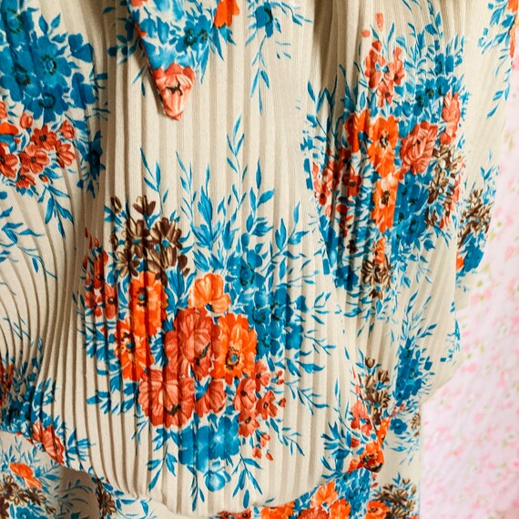 vintage dress 70s | S-M |  cream teal orange cora… - image 7