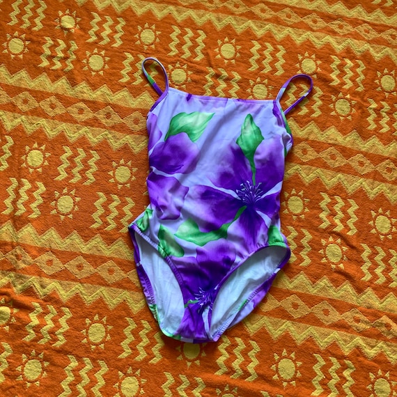 Vintage Vtg 90s One Piece Bathing Suit Pastel Purple Floral 1990s Bathing  Suit High Leg French Cut Swimsuit Swimwear Jantzen Spaghetti Strap 