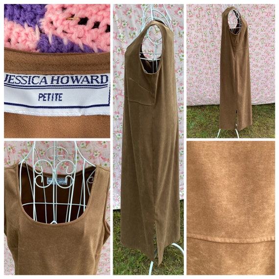 vintage faux suede jumper dress 90s | S-M |tan br… - image 3