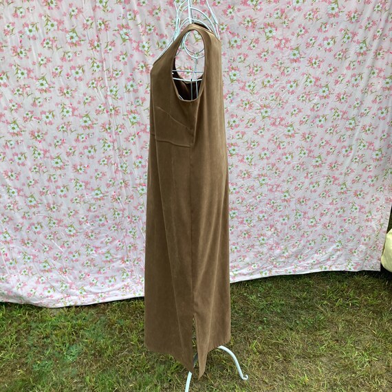 vintage faux suede jumper dress 90s | S-M |tan br… - image 8