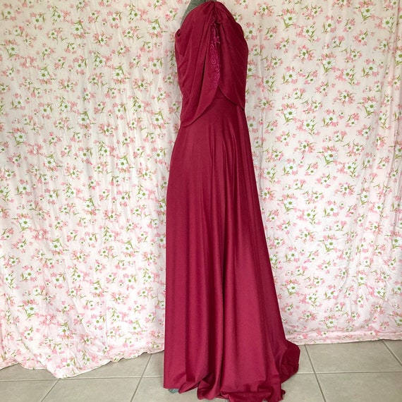 70s vintage maxi dress wine red XS-S 1970s maroon… - image 9