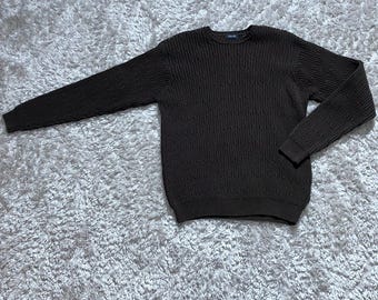 Vintage knit sweater cotton 80s brown neutral | M-L | cable knit texture 1980s Izod