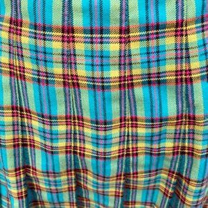 80s 90s vintage skirt pleated plaid blue black yellow S M turquoise Tracy Evans image 4