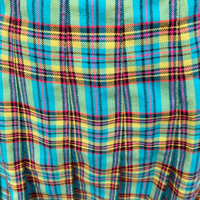 80s 90s vintage skirt pleated plaid blue black yellow S M turquoise Tracy Evans image 4