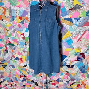 original ty wear denim dress Vintage 90s Original TY Wear Denim Jean Dress Blue Sleeveless Pockets Size  2X. Boho Jean Dress