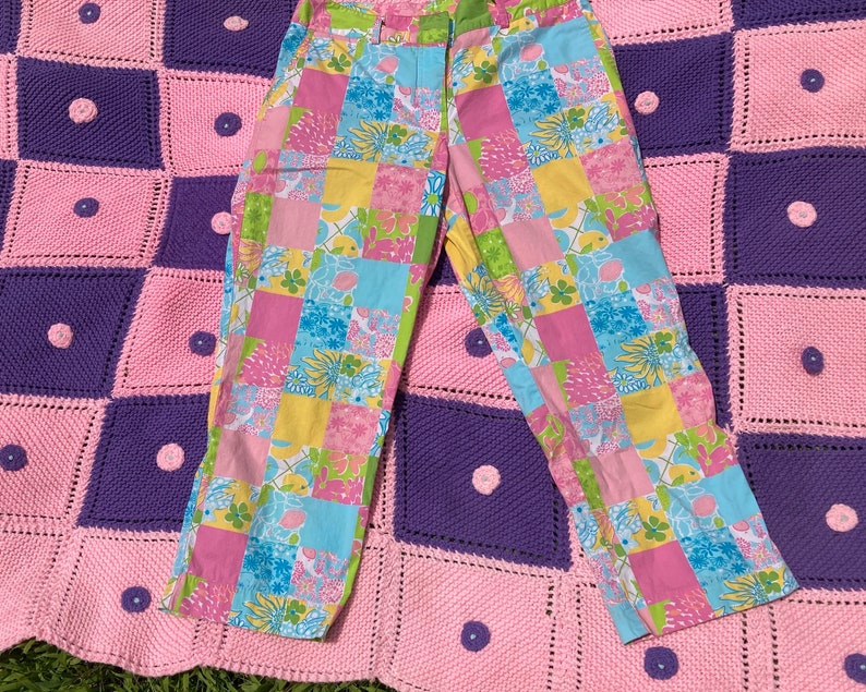 Vintage 90s Y2K Lilly Pulitzer capri pants pink patchwork print 30 30.5 M-L image 1