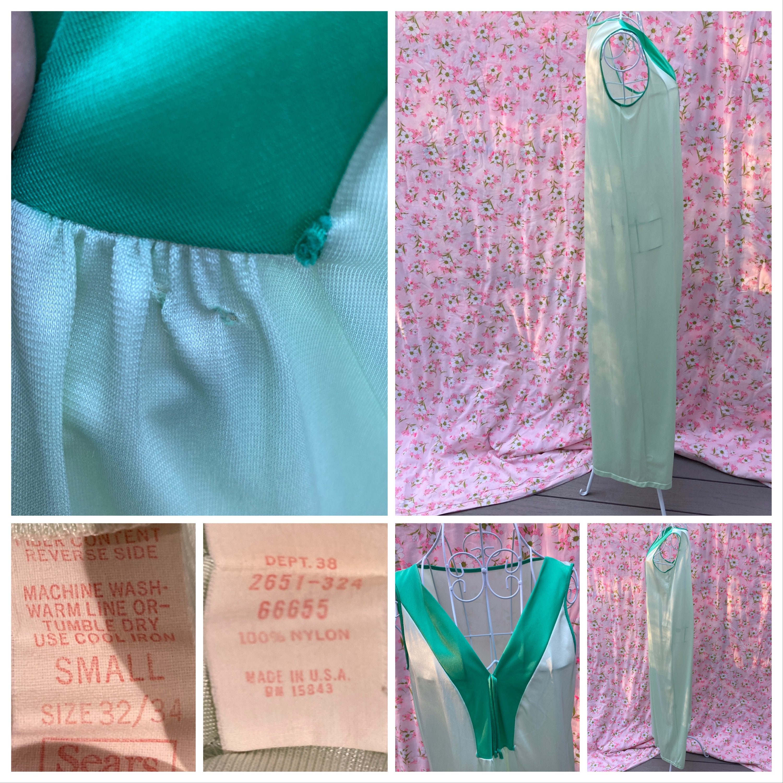 Vintage 70s Celery Green Dress Night Gown Maxi XSS Sears Etsy