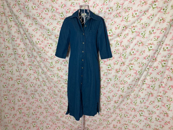 denim dress talbots Vintage 1940s Navy Blue Swiss Dot Dress | Barn Owl Vintage Dresses