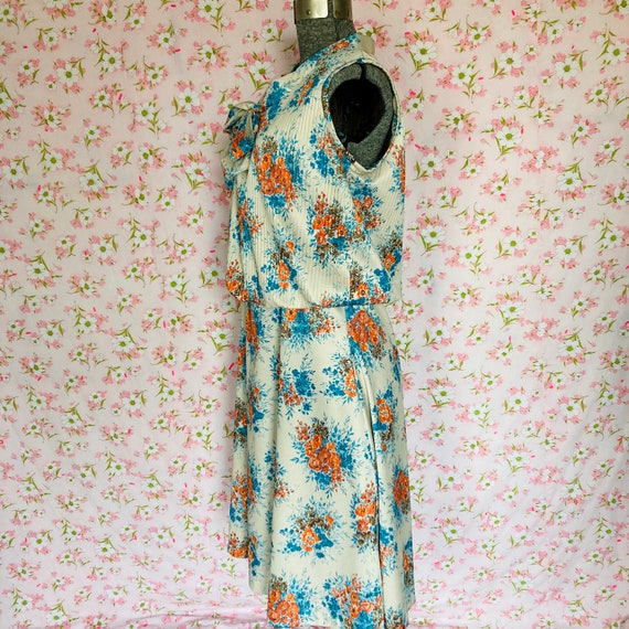 vintage dress 70s | S-M |  cream teal orange cora… - image 8