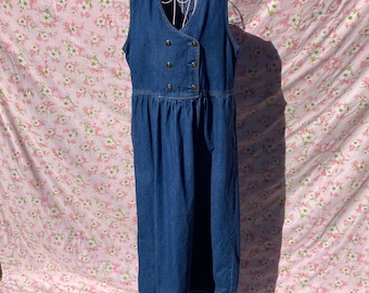 vintage 90s dress cottage core denim  1990s cotton western farmcore jean midi jumper |S-M| Original TY Wear
