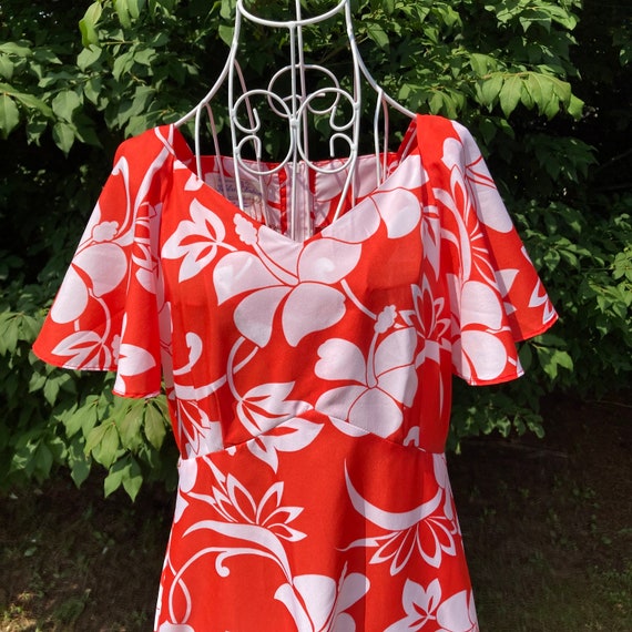 70s vintage maxi dress | M | Hawaiian floral red … - image 4