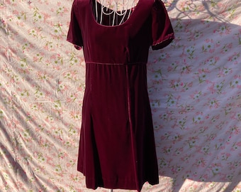 70s dress wine red velvet 1970s handmade | S-M | maroon