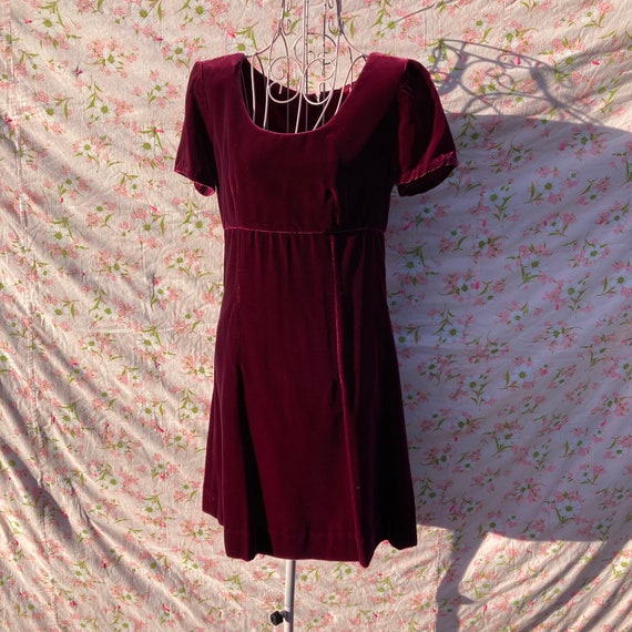 70s dress wine red velvet 1970s handmade | S-M | … - image 1