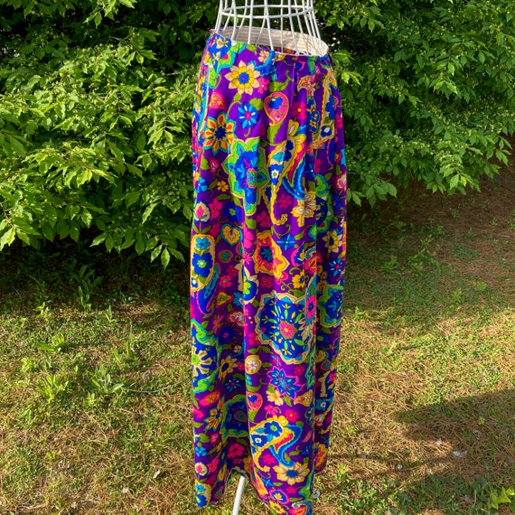 Vintage 70s psychedelic skirt colorful bright XS-… - image 3