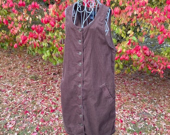 vintage brown corduroy jumper dress 90s cottage western 1990s academic minimal soft Genuine Sonoma Jean Company
