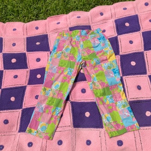 Vintage 90s Y2K Lilly Pulitzer capri pants pink patchwork print 30 30.5 M-L image 10