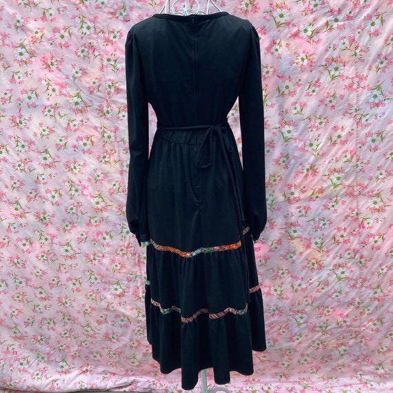 Vintage 70s black dress 1970s tiered ruffle flora… - image 5