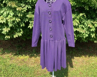 vintage striped dress 1990s |S-M| Flaws stripe purple black Pandemonium cotton