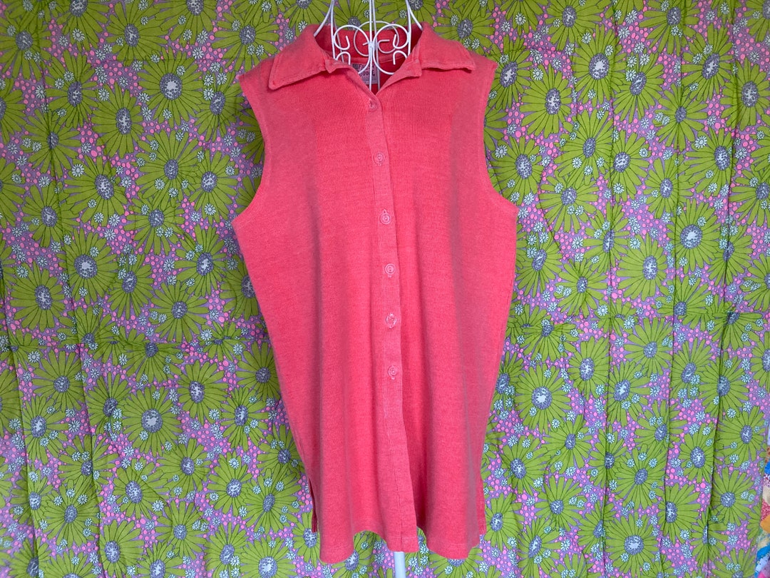 Vintage Vtg 90s Long Tank Cover up 1990s Fresh Produce Coral Pink Etsy
