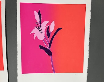 silkscreen print Lily flower colorful hand pulled 11 in x 15 in limited variable edition