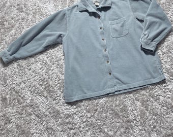 Vintage ll bean corduroy shacket shirt jacket | grey - slate  blue | 90s cottage core |M-L|  1990s shirt button up wide wale